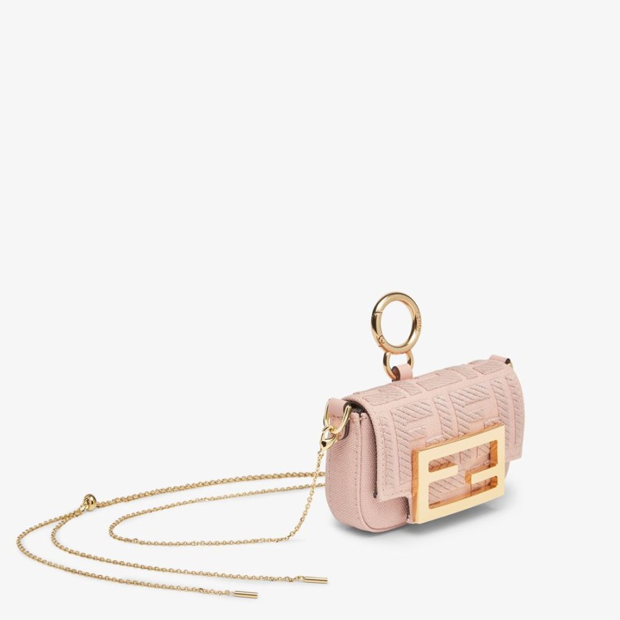 Damen Fendi Miniature Taschen | Anhanger Aus Canvas In Rosa Mit Ff-Stickerei