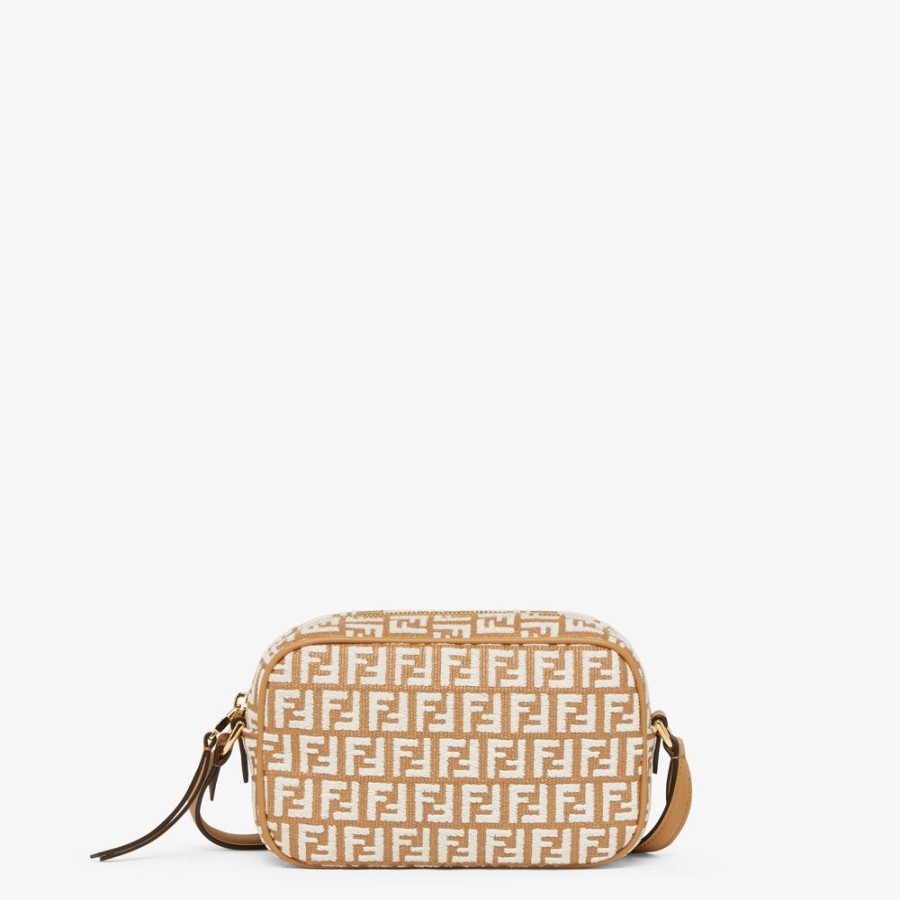 Damen Fendi Mini-Taschen | Minibag Aus Raffia-Bast Mit Ff-Muster Aus Gobelingewebe In Weis