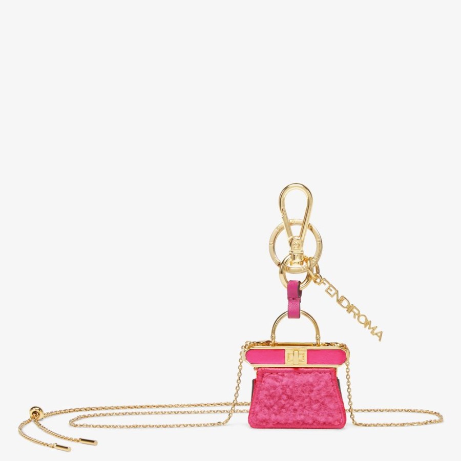 Damen Fendi Tech Und Lifestyle Accessoires | Schlusselanhanger Aus Schaffell In Fuchsia