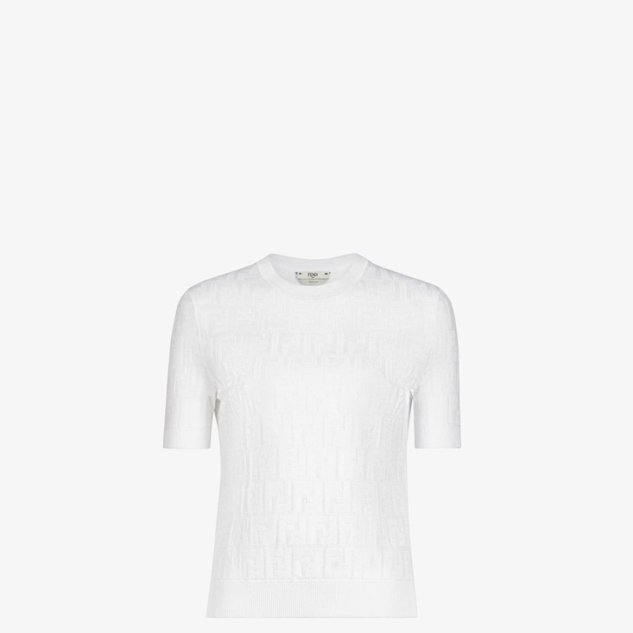 Damen Fendi T-Shirts Und Sweatshirts | Pullover Aus Viskose Und Baumwolle In Weis