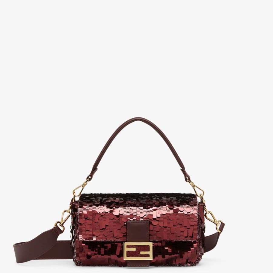 Damen Fendi Schulter- Und Crossbody-Taschen | Tasche Aus Leder Mit Pailletten In Bordeaux