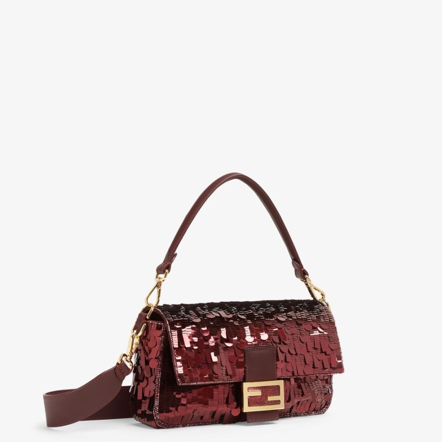 Damen Fendi Schulter- Und Crossbody-Taschen | Tasche Aus Leder Mit Pailletten In Bordeaux