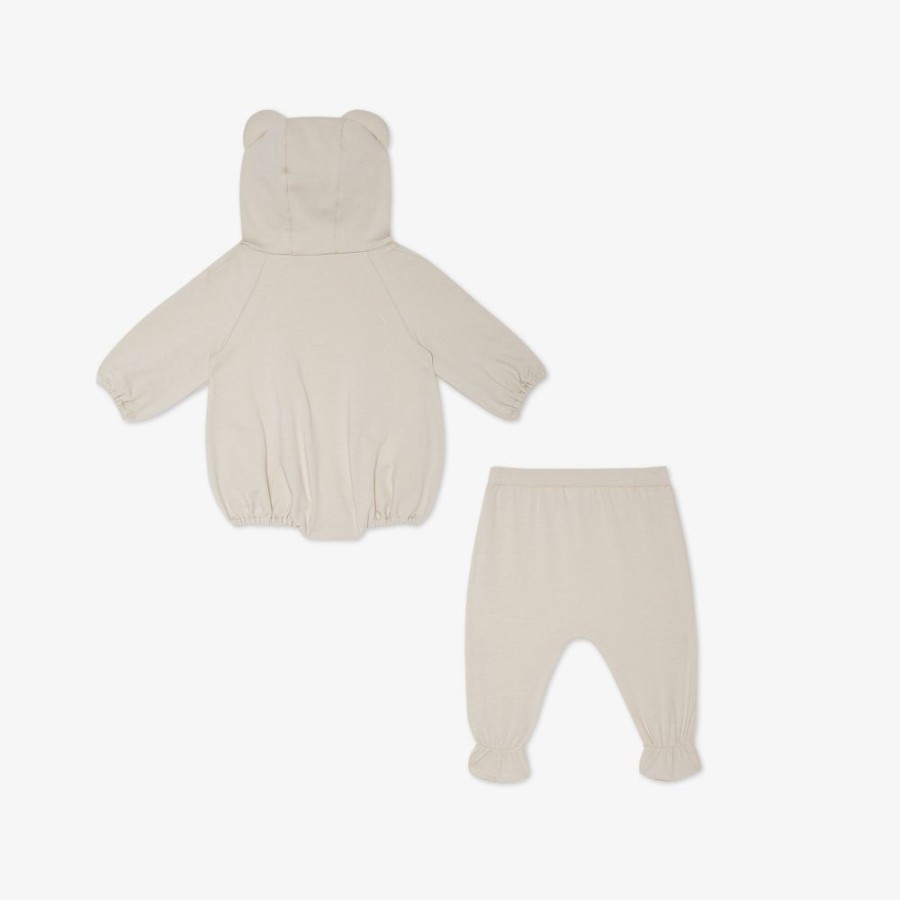 Kids Fendi Baby Junge | Babyset Aus Jersey In Beige Mit Barenaufdruck