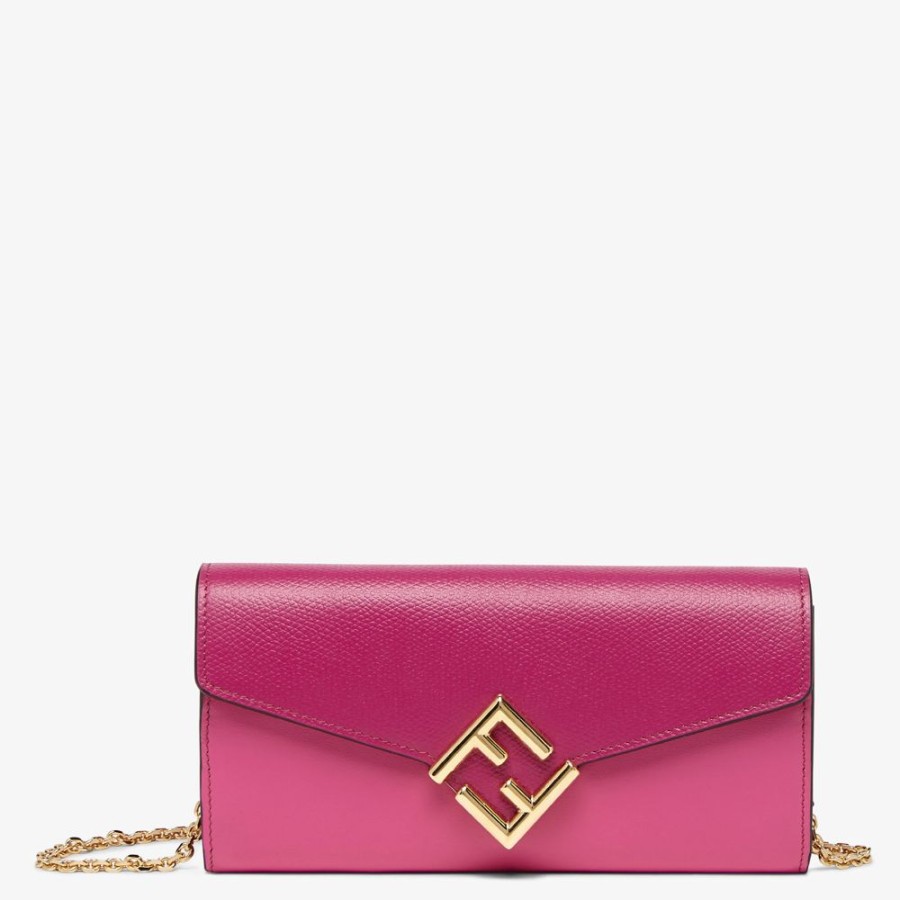 Damen Fendi Portemonnaies Mit Tragekette | Portemonnaie In Bicolor-Optik Aus In Fuchsia Und Dunkelrosa