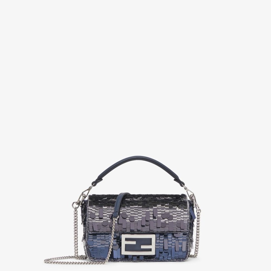 Damen Fendi Mini-Taschen | Tasche Aus Leder Mit Pailletten In Blau Mit Farbverlauf