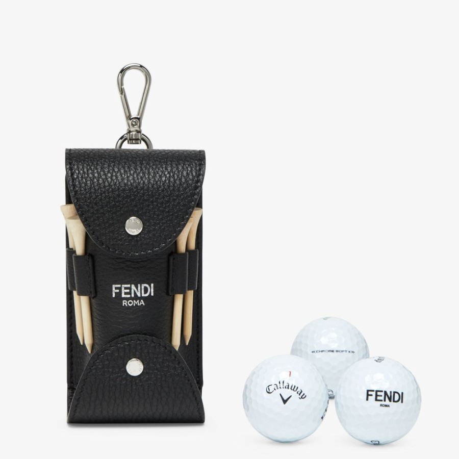 Herren Fendi Reise- Und Lifestyle-Accessoires | Golf-Ballhalter Aus Leder In Schwarz