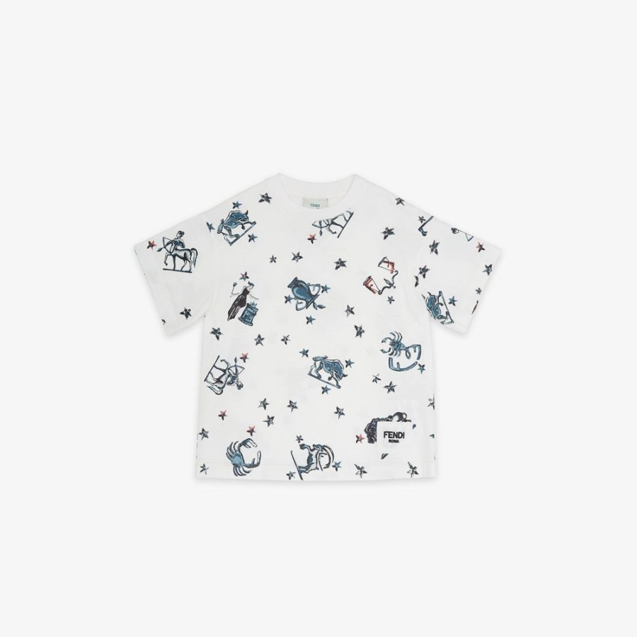 Kids Fendi Ready To Wear | Junior-T-Shirt Mini°Me Aus Jersey In Weis Und Print, Mehrfarbig