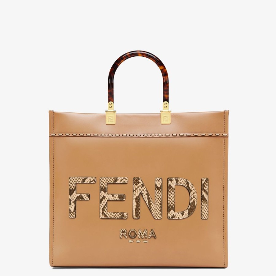 Damen Fendi Shopper-Taschen | Shopper Aus Leder In Hellbraun Und Elaphe