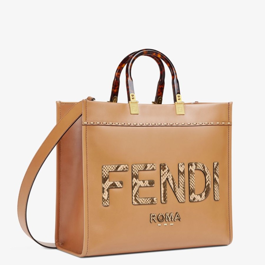 Damen Fendi Shopper-Taschen | Shopper Aus Leder In Hellbraun Und Elaphe