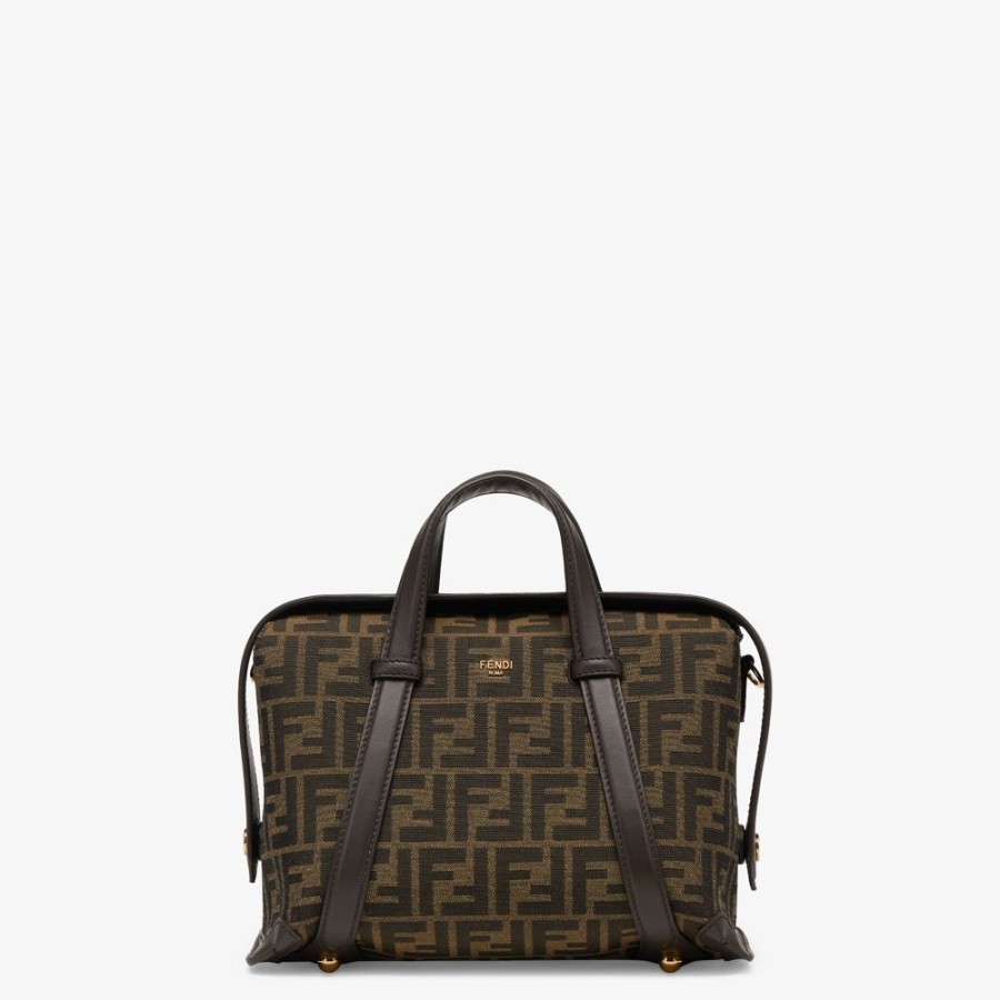 Damen Fendi Boston Bags | Tasche Aus Jacquardgewebe Mit Ff-Muster In Braun