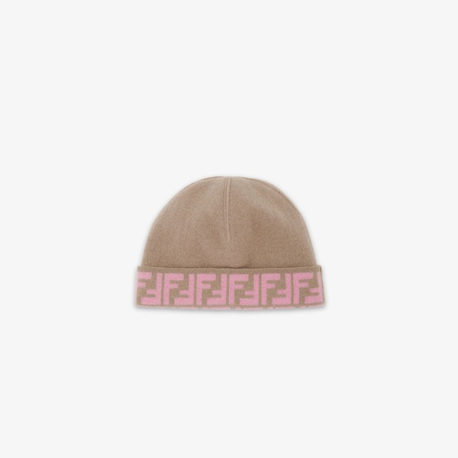 Kids Fendi Accessoires | Wendbare Junior-Cap Aus Strick In Beige Und Rosa