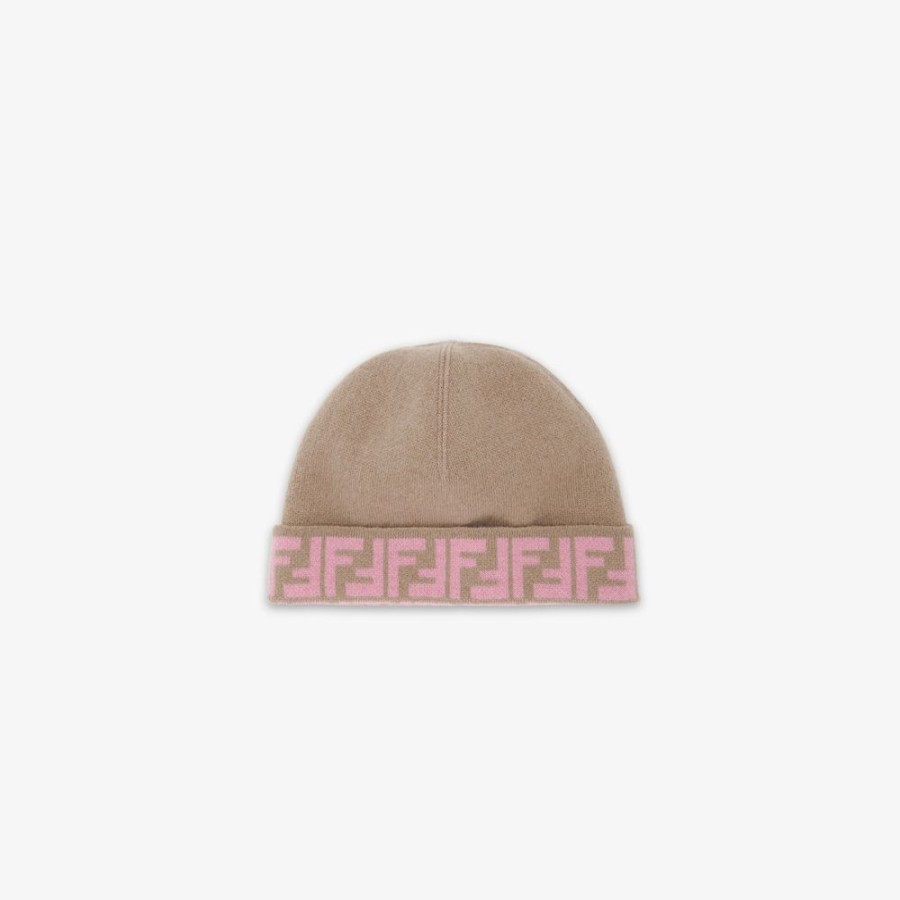 Kids Fendi Accessoires | Wendbare Junior-Cap Aus Strick In Beige Und Rosa