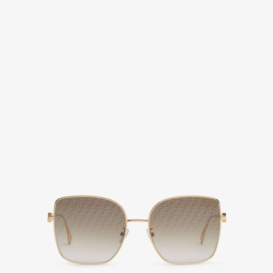 Damen Fendi Sonnenbrillen | Sonnenbrille Aus Goldfarbenem Metall Mit Glasern Winzigem Ff-Logo