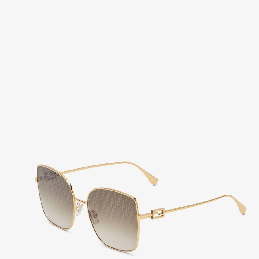 Damen Fendi Sonnenbrillen | Sonnenbrille Aus Goldfarbenem Metall Mit Glasern Winzigem Ff-Logo