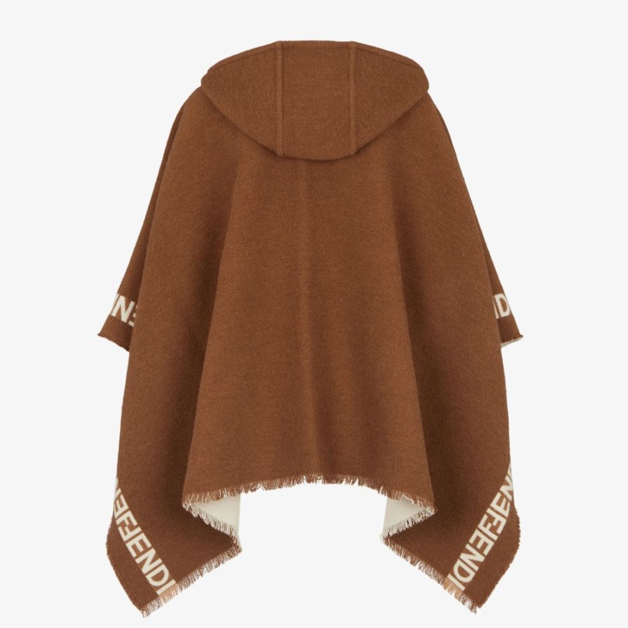 Damen Fendi Schals Und Ponchos | Poncho Aus Wolle In Braun Und Beige