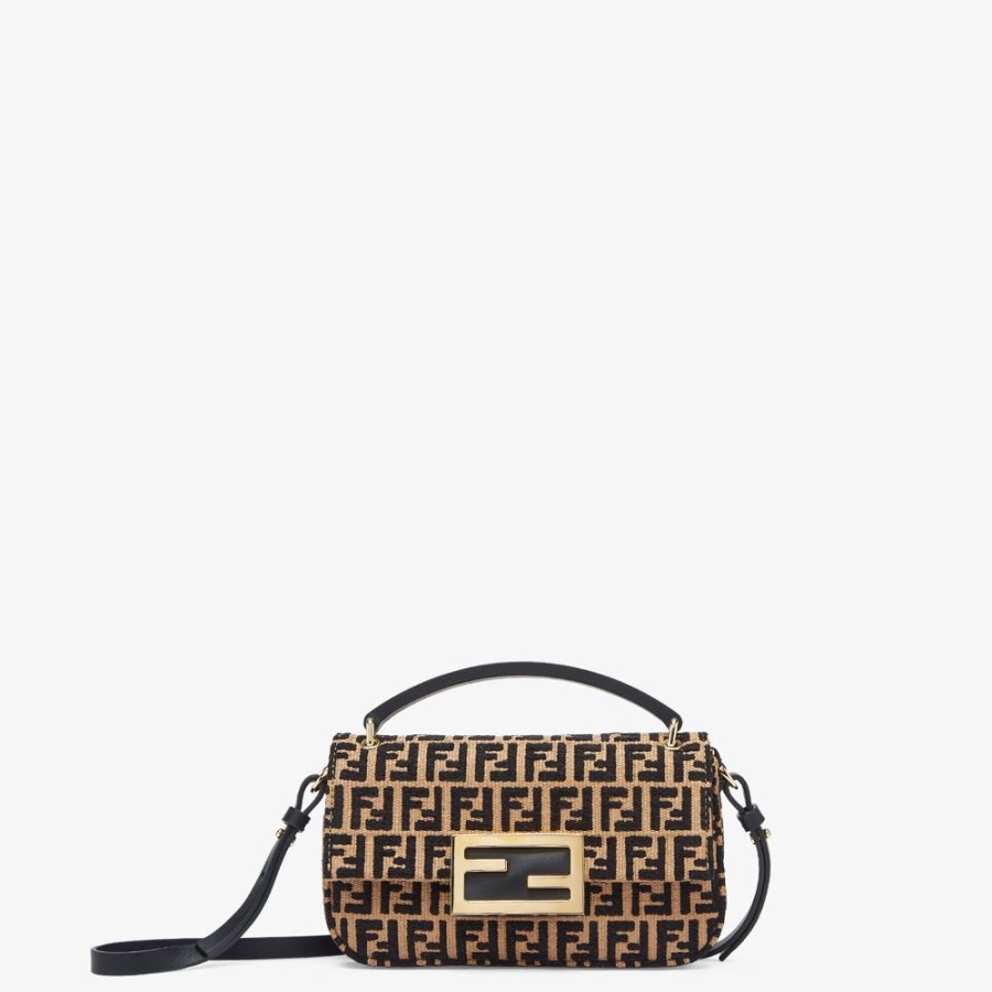 Damen Fendi Mini-Taschen | Pochette Aus Raffia-Bast In Naturfarbe Mit Ff-Detail