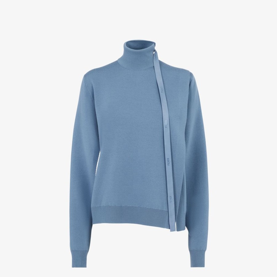 Damen Fendi Strickbekleidung | Pullover Aus Wolle In Blau