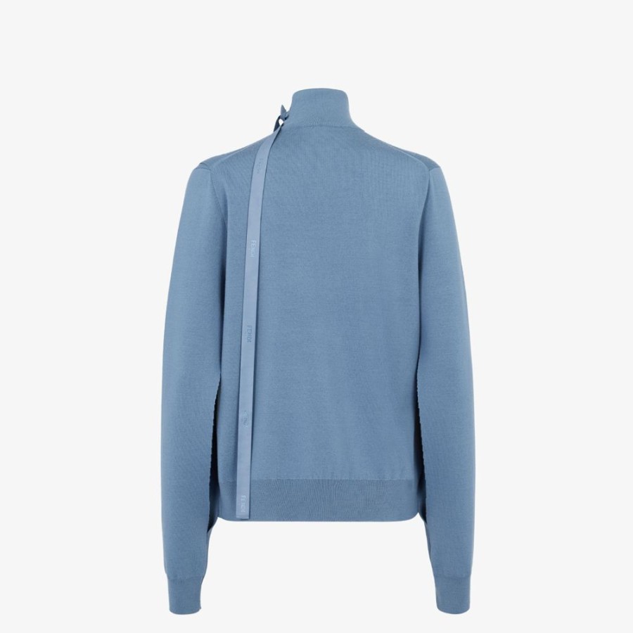 Damen Fendi Strickbekleidung | Pullover Aus Wolle In Blau