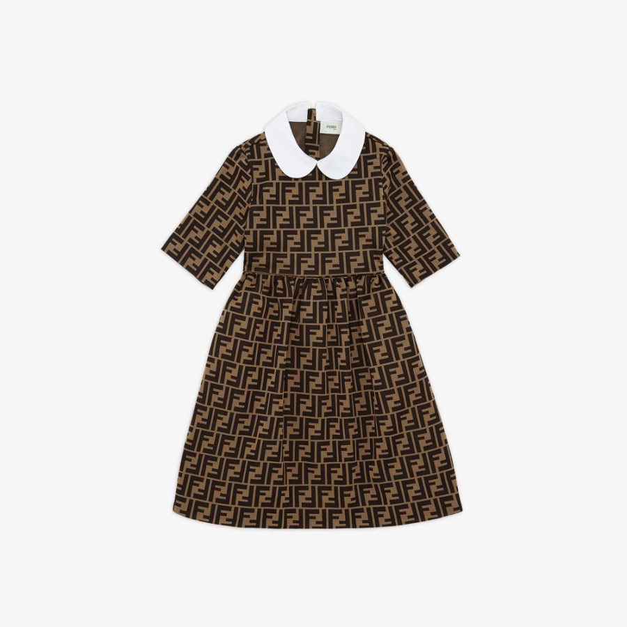 Kids Fendi Ready To Wear | Junior-Stoffkleid Mit Allover Fendi-Logo