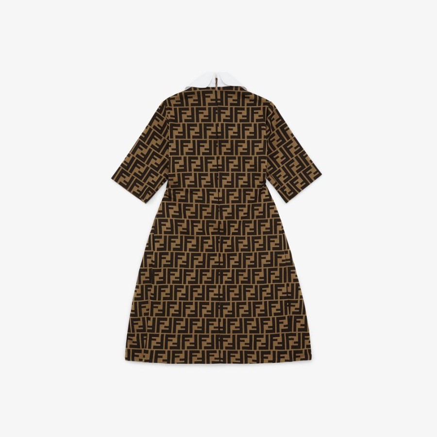 Kids Fendi Ready To Wear | Junior-Stoffkleid Mit Allover Fendi-Logo