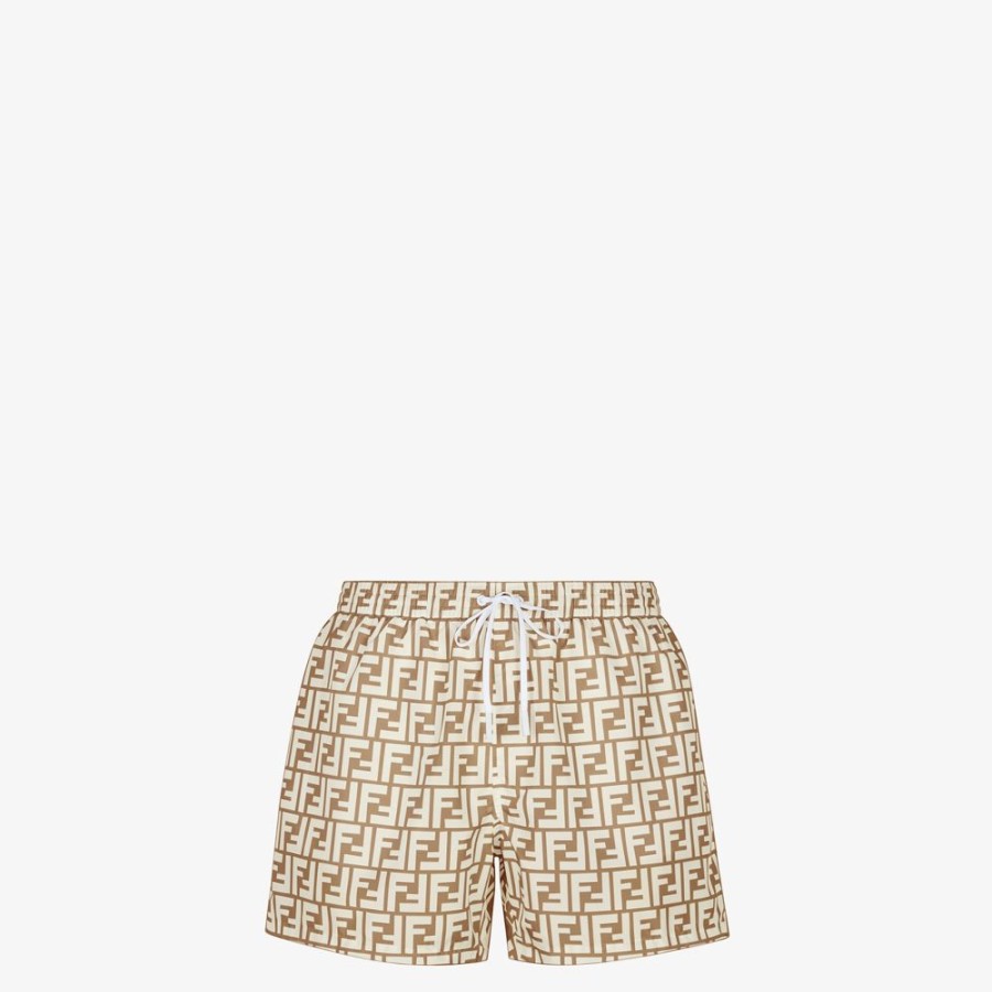 Herren Fendi Swimwear | Short Aus Stoff In Beige