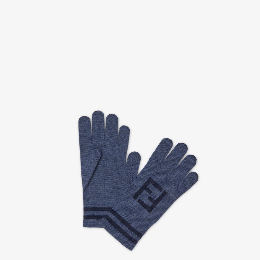 Herren Fendi Mutzen Und Handschuhe | Handschuhe Aus Wolle In Blau