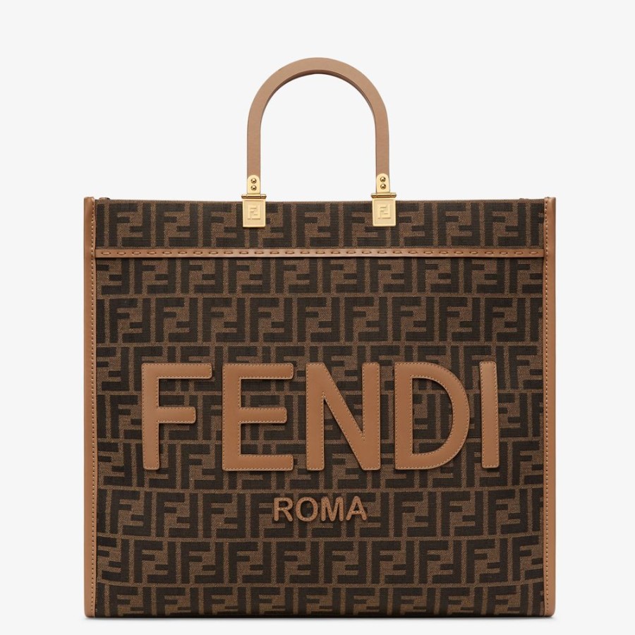 Damen Fendi Timeless | Shopper Tasche Aus Jacquardstoff Mit Ff-Signatur In Braun