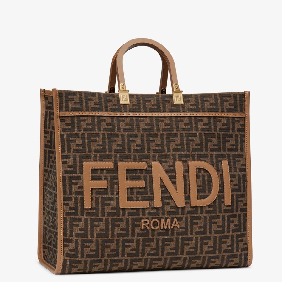 Damen Fendi Timeless | Shopper Tasche Aus Jacquardstoff Mit Ff-Signatur In Braun