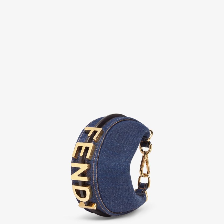 Damen Fendi Miniature Taschen | Anhanger Aus Denim In Blau