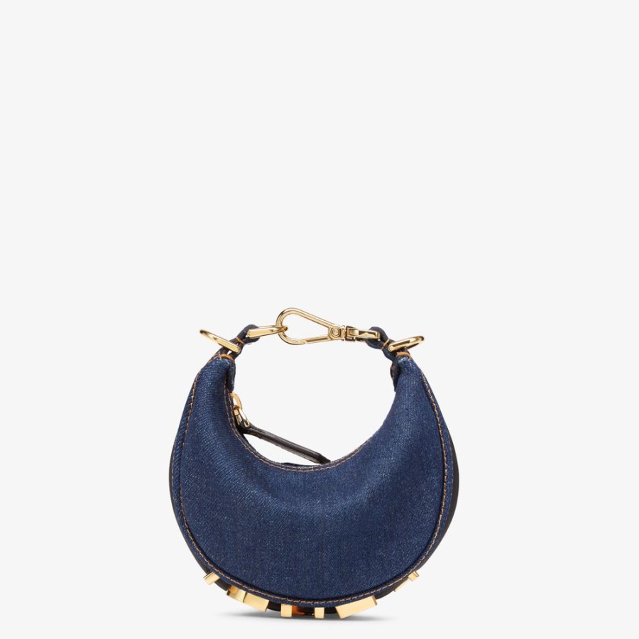 Damen Fendi Miniature Taschen | Anhanger Aus Denim In Blau