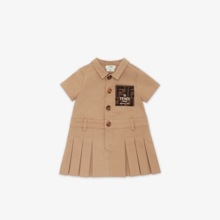 Kids Fendi Baby Madchen | Baby-Kleid Aus Gabardine In Beige