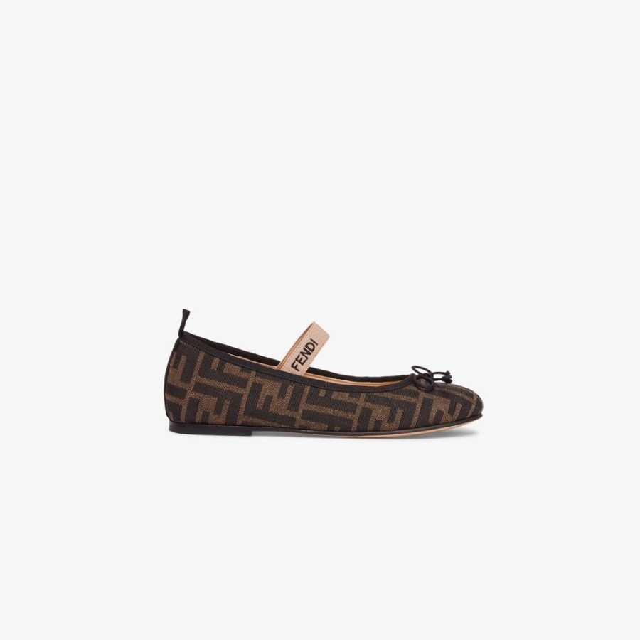 Kids Fendi Schuhe | Ballerinas Aus Jacquard In Tabakbraun