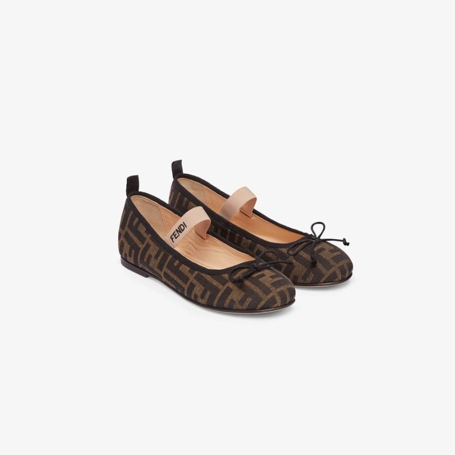 Kids Fendi Schuhe | Ballerinas Aus Jacquard In Tabakbraun