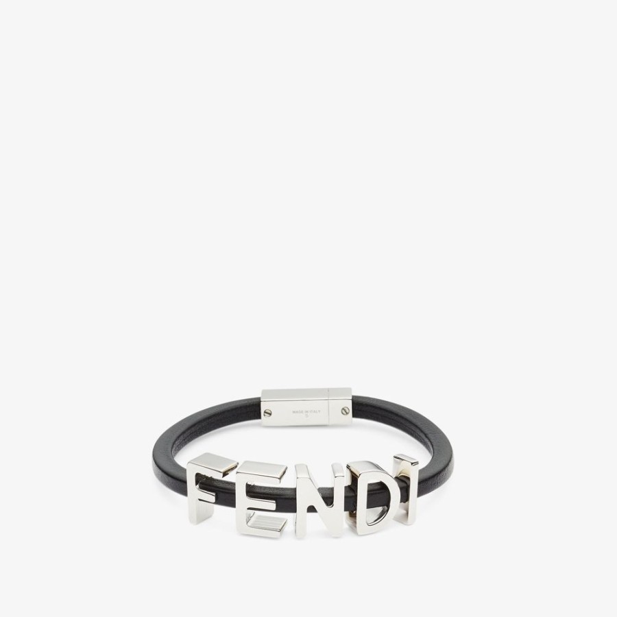 Herren Fendi Armbander | Armband Aus Leder In Schwarz