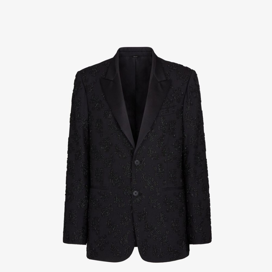 Herren Fendi Jacken Und Anzuge | Blazer Aus Wolle Und Seide In Schwarz