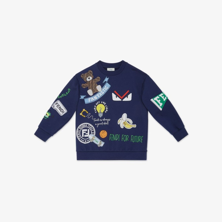 Kids Fendi Ready To Wear | Junior-Sweatshirt In Blau, Mehrfarbig