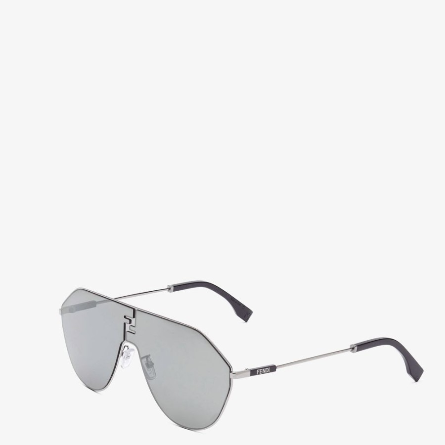 Herren Fendi Sonnenbrillen | Sonnenbrille Aus Metall In Der Farbe Ruthenium Mit Verspiegelten Glasern In Grau