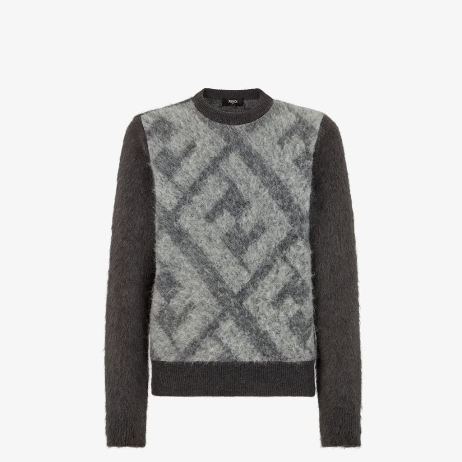 Herren Fendi Strickbekleidung | Pullover Aus Alpaka In Grau