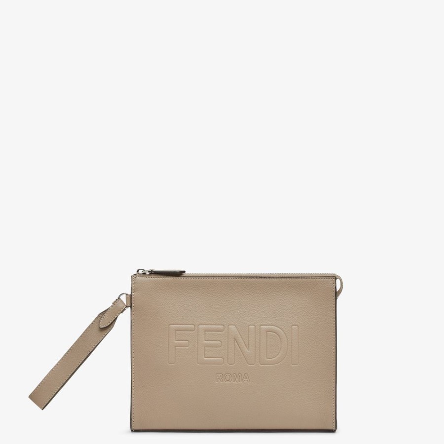 Herren Fendi Pochetten | Pochette Aus Leder In Beige