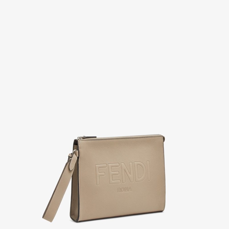 Herren Fendi Pochetten | Pochette Aus Leder In Beige