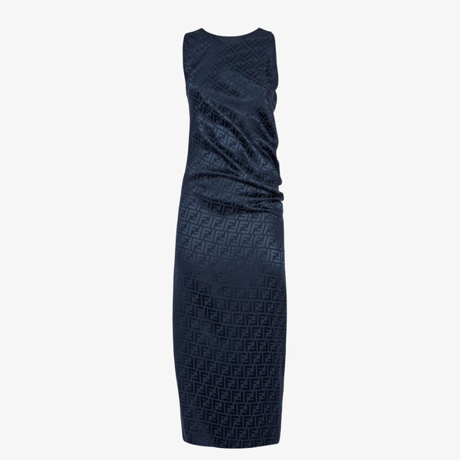 Damen Fendi Kleider Und Jumpsuits | Kleid Aus Seide Mit Ff-Detail In Blau