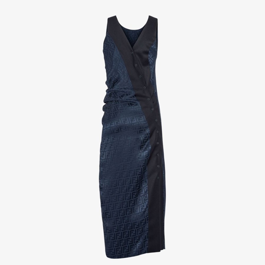 Damen Fendi Kleider Und Jumpsuits | Kleid Aus Seide Mit Ff-Detail In Blau