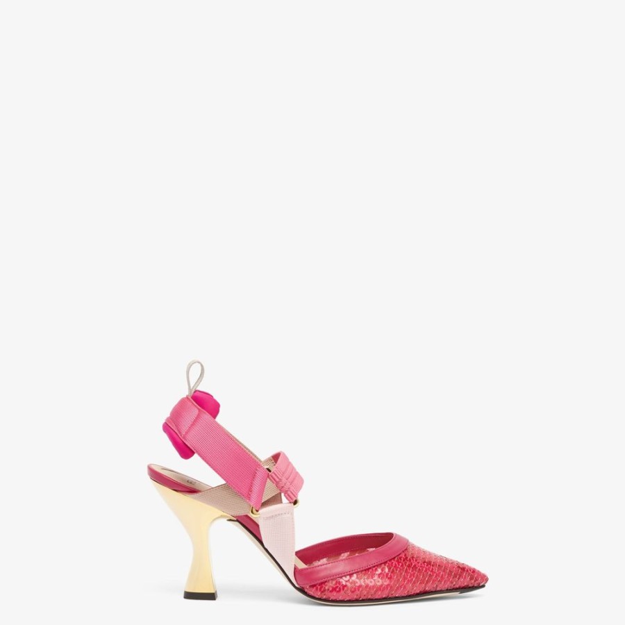 Damen Fendi Pumps Und Slingbacks | Slingback Mit Hohem Absatz Aus Mesh In Rosa