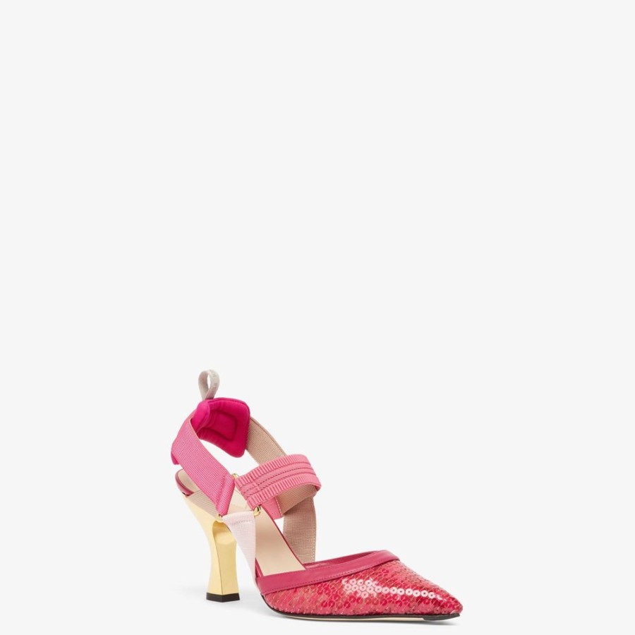 Damen Fendi Pumps Und Slingbacks | Slingback Mit Hohem Absatz Aus Mesh In Rosa