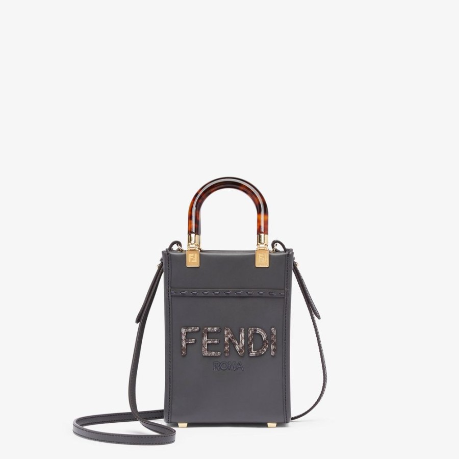 Damen Fendi Mini-Taschen | Minitasche Aus Leder In Dunkelgrau Und Elaphe-Leder