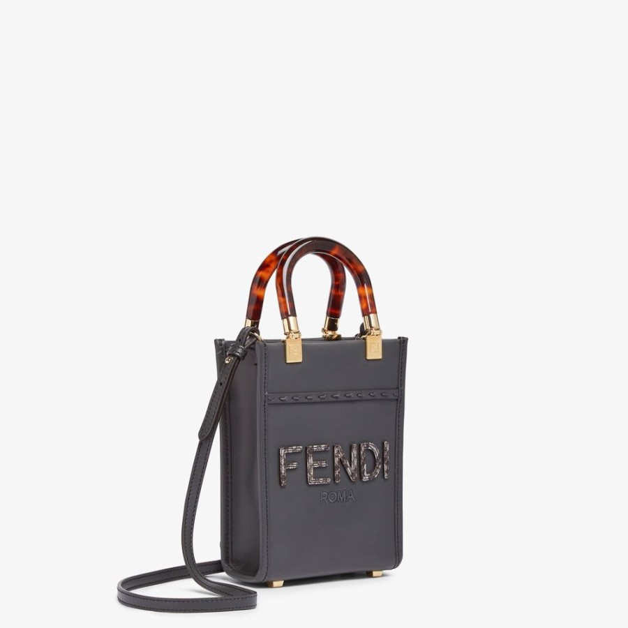 Damen Fendi Mini-Taschen | Minitasche Aus Leder In Dunkelgrau Und Elaphe-Leder