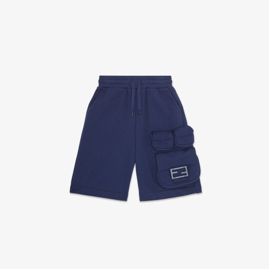 Kids Fendi Ready To Wear | Junior-Bermudas Aus Sweatjersey In Blau