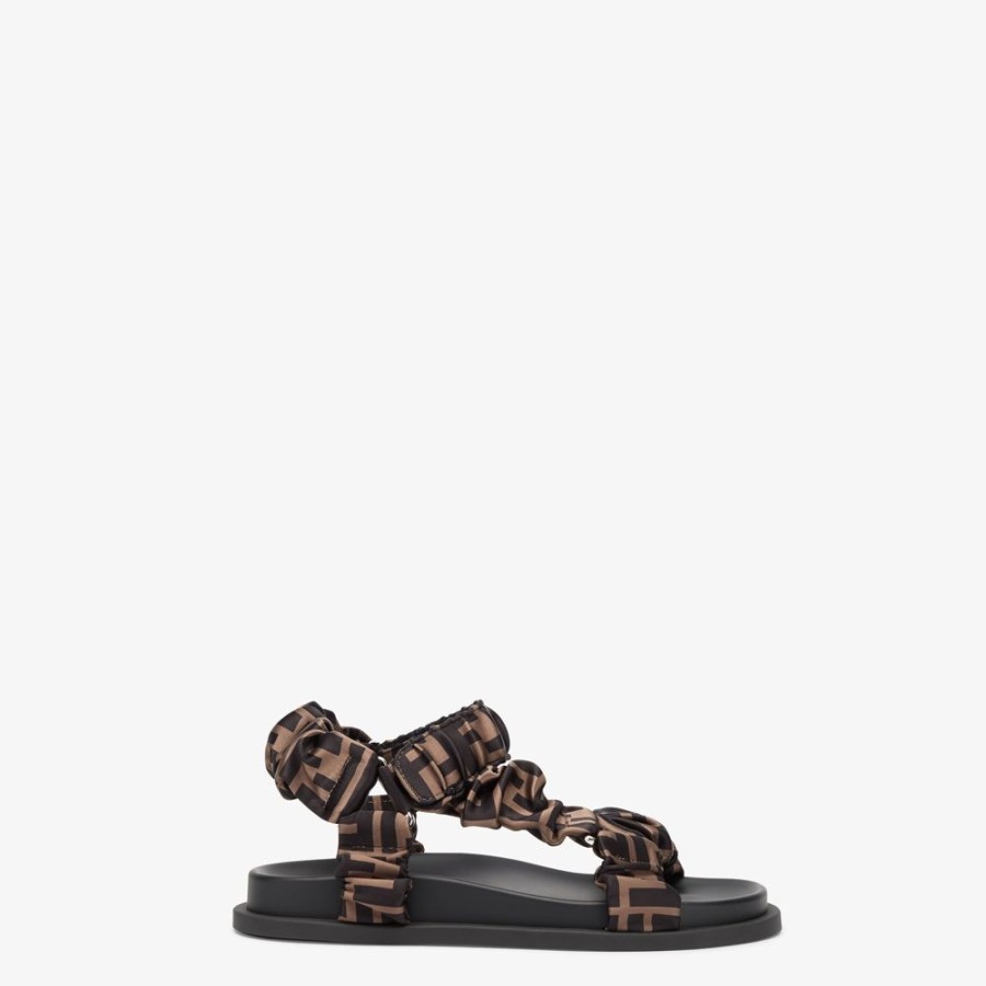 Damen Fendi Pantoletten Und Sandalen | Sandale Aus Satin In Braun