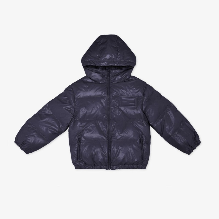 Kids Fendi Ready To Wear | Wattierte Baguette Daunen-Bomberjacke Aus Nylon In Marineblau