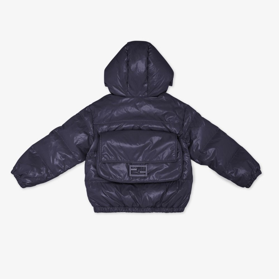 Kids Fendi Ready To Wear | Wattierte Baguette Daunen-Bomberjacke Aus Nylon In Marineblau